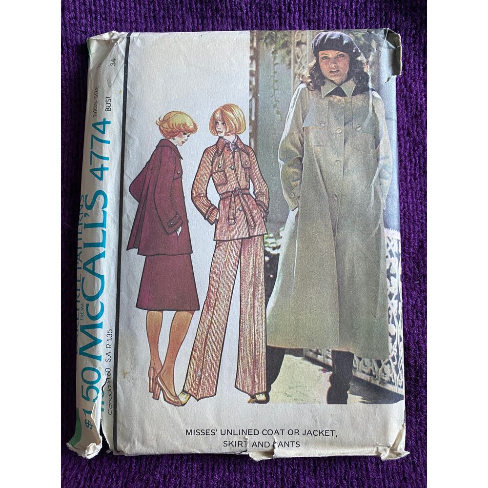 McCalls sewing pattern 4774 leisure suit jacket pants trench size 12